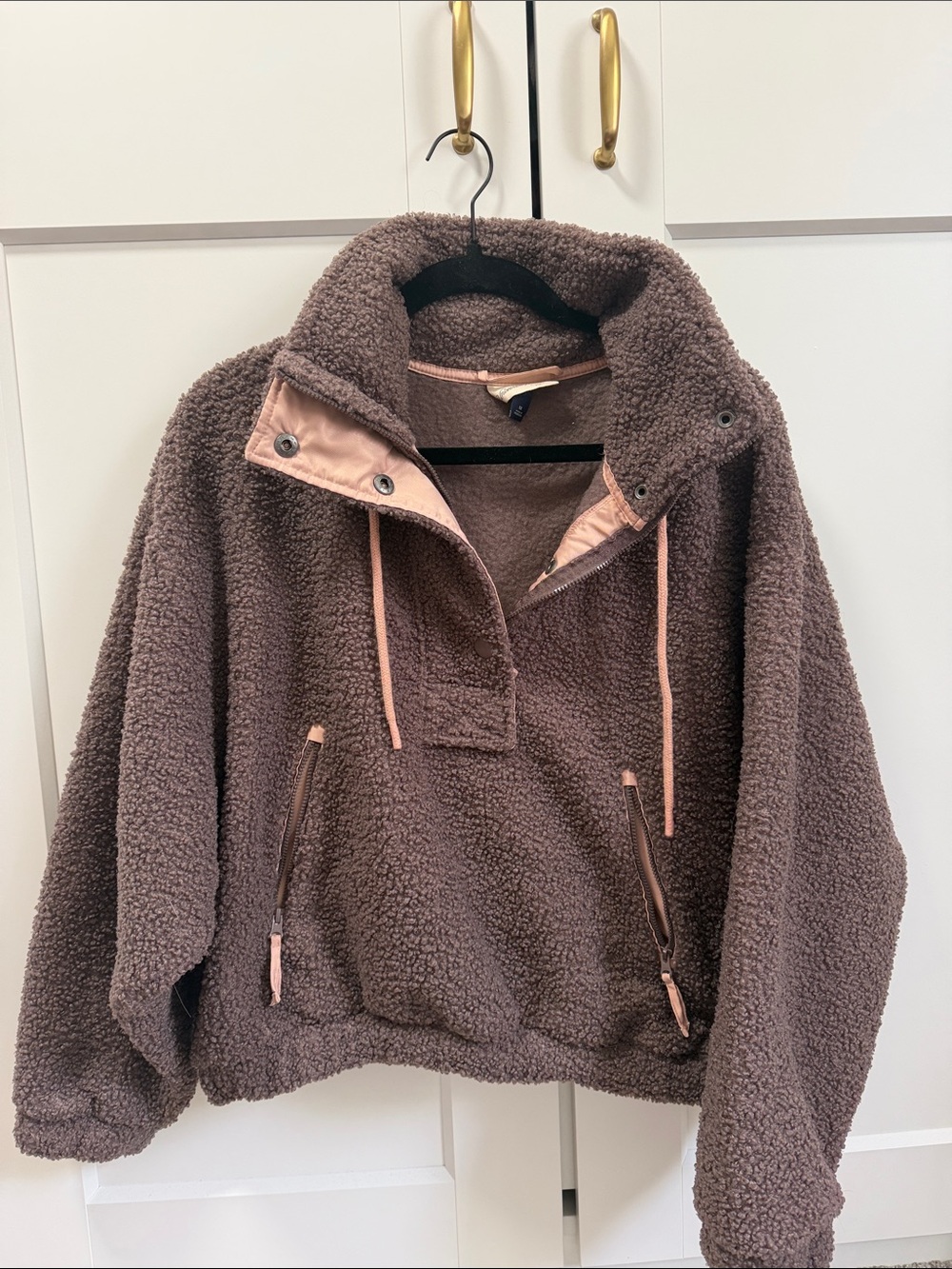 Universal Thread Brown Taupe Teddy Fleece Jacket with Pink Trim